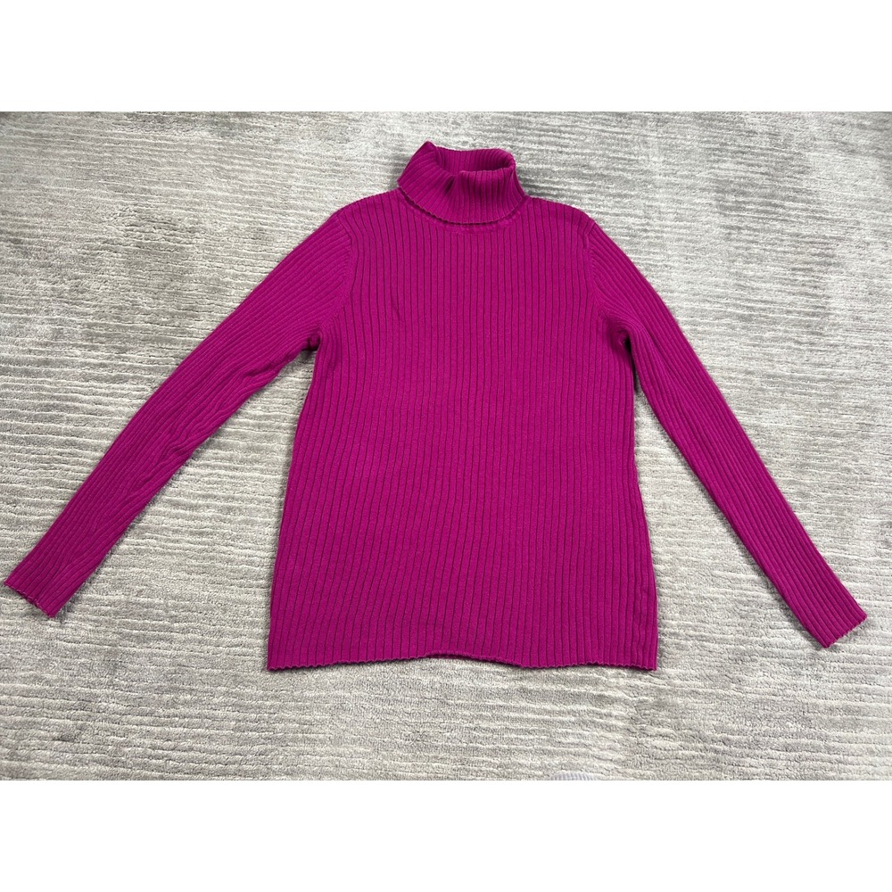 Kim Rogers Turtleneck Womens L Magenta Pink Ribbed Cotton Long Sleeve Sweater